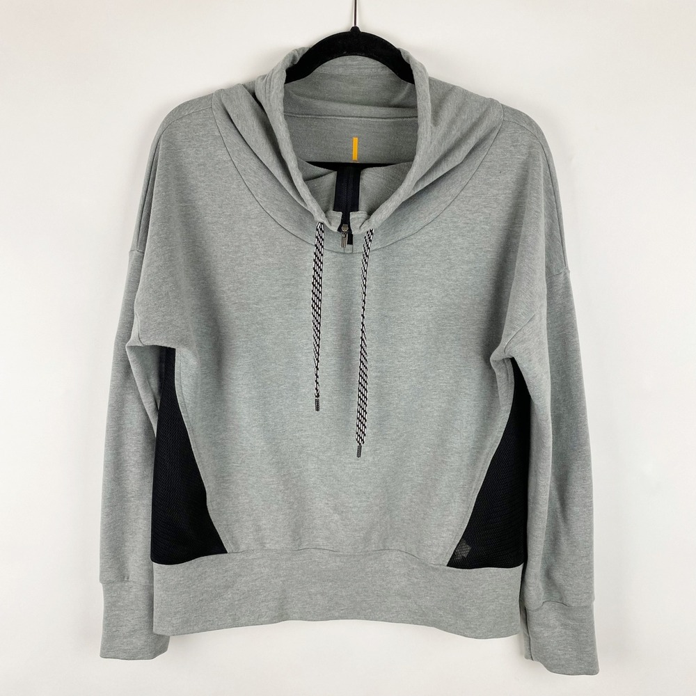 Lucy Athleisure Gray Mesh Panel Funnel‎ Cowl Neck Pullover Sweatshirt Women's S